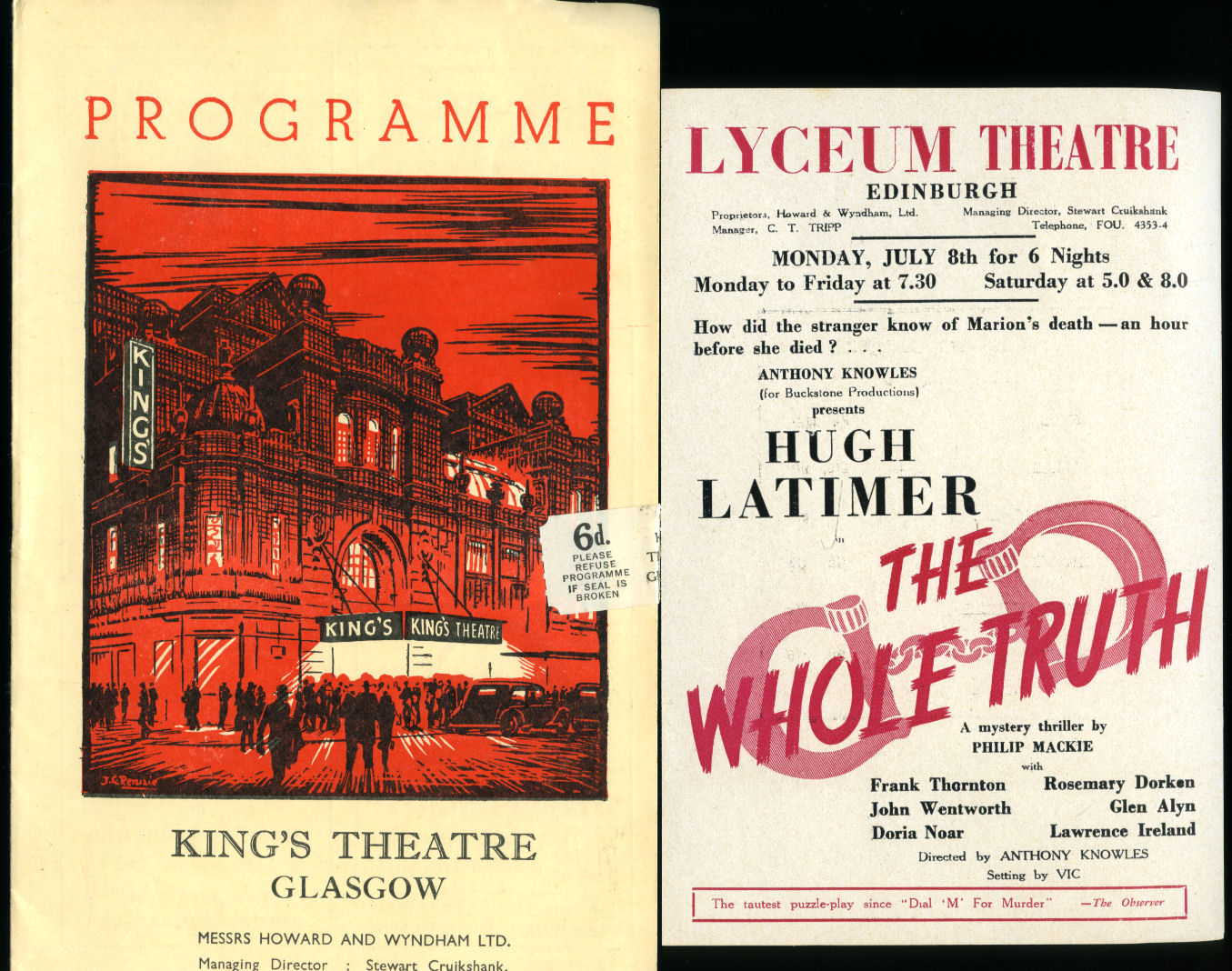 The Whole Truth - A Mystery Thriller | Original Souvenir Theatre Programme Performed at King