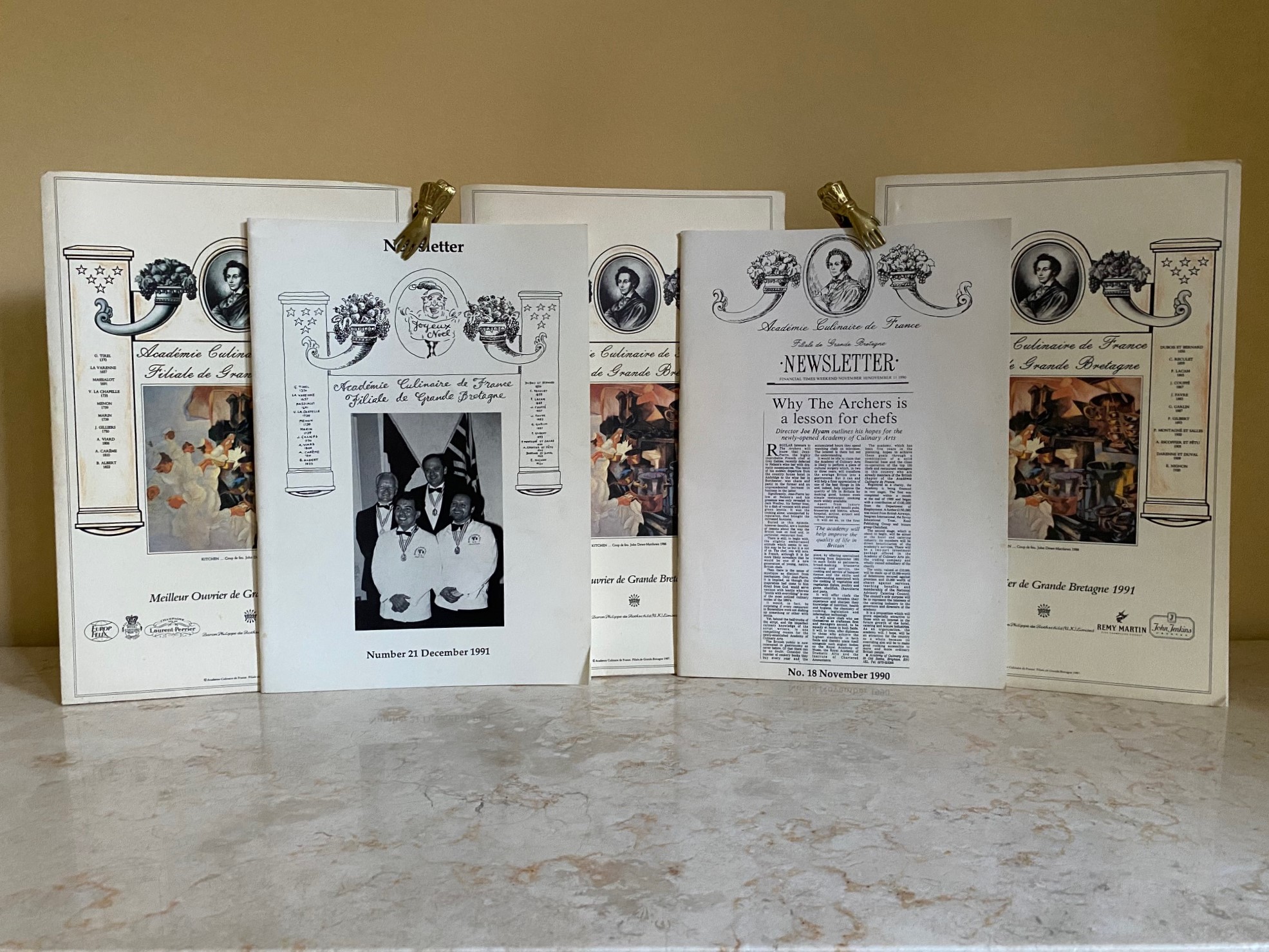 Académie Culinaire de France Filiale de Grande Bretagne (French Culinary Academy - UK Branch) Newsletters x 2 (No. 18 November 1990 | No. 21 December 1991) + Press Release x 3
